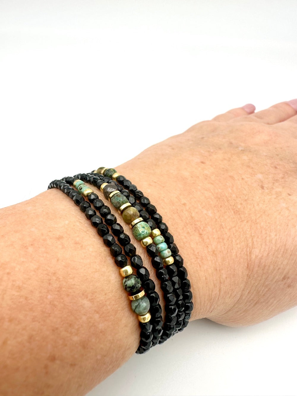 Mon CaJouX 5 rangs 2 en 1 Collier ou Bracelet Femme noir et Turquoise