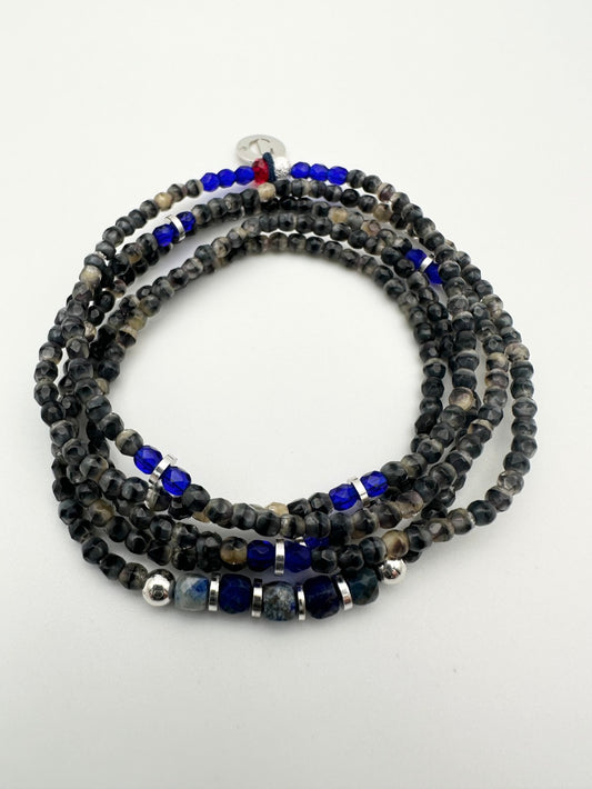 Mon CaJouX 5 rangs 2 en 1 Collier ou Bracelet Femme grise et Lapis Lazuli