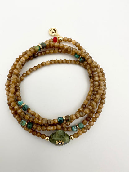 Mon CaJouX 2 en 1 Collier ou Bracelet Femme Caramel et trèfle Turquoise