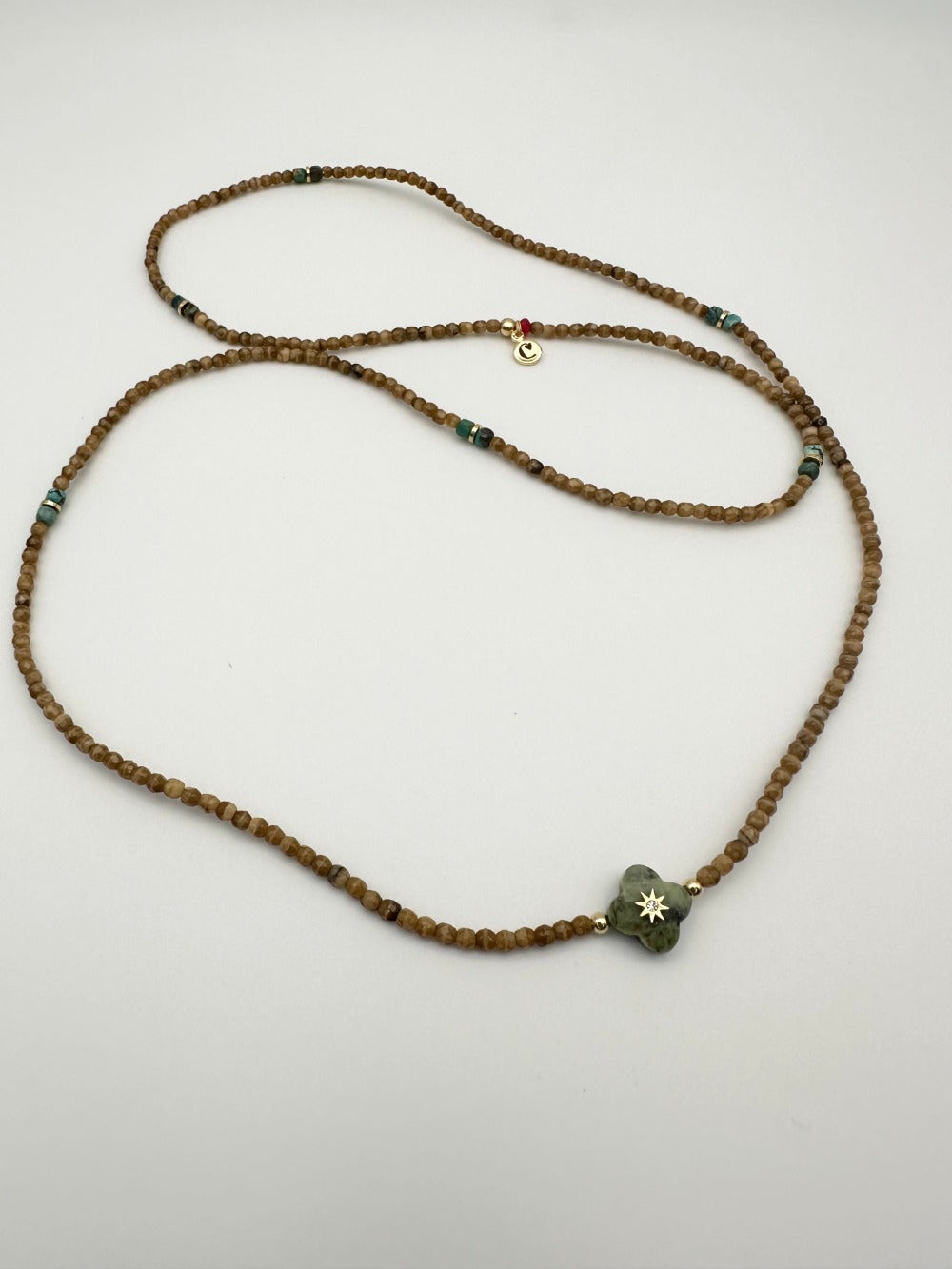 Mon CaJouX 2 en 1 Collier ou Bracelet Femme Caramel et trèfle Turquoise