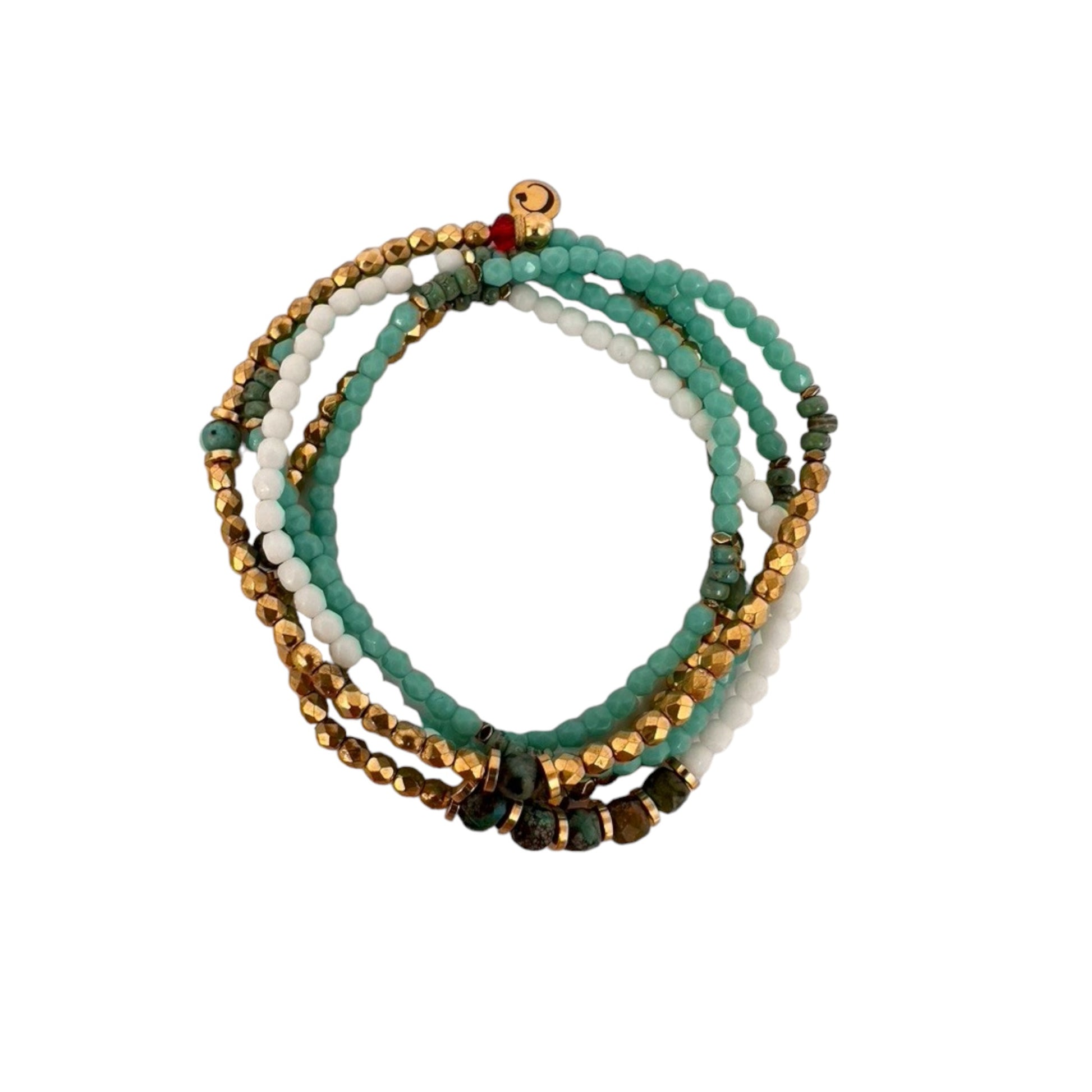 Mon bijoux cajoux 2 en 1 collier ou bracelet en facettes de bohème blanche,turquoise et plaque or 24K ainsi que des turquoises africaines