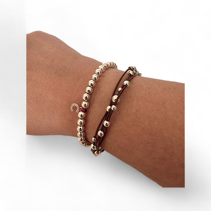 mes bijoux cajoux bracelet cuir chocolat et boules en argent