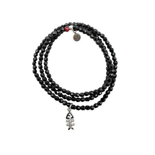 Mon CaJouX 2 en 1 Collier ou Bracelet Femme Poisson Noir et Breloque Argenté