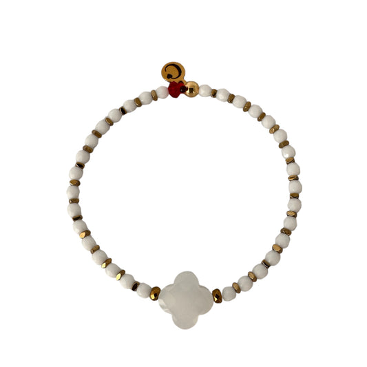 Mon cajoux bracelet blanc trefle en cristal blanc