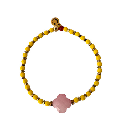 Mon CaJouX Bracelet Jaune Trèfle Rose