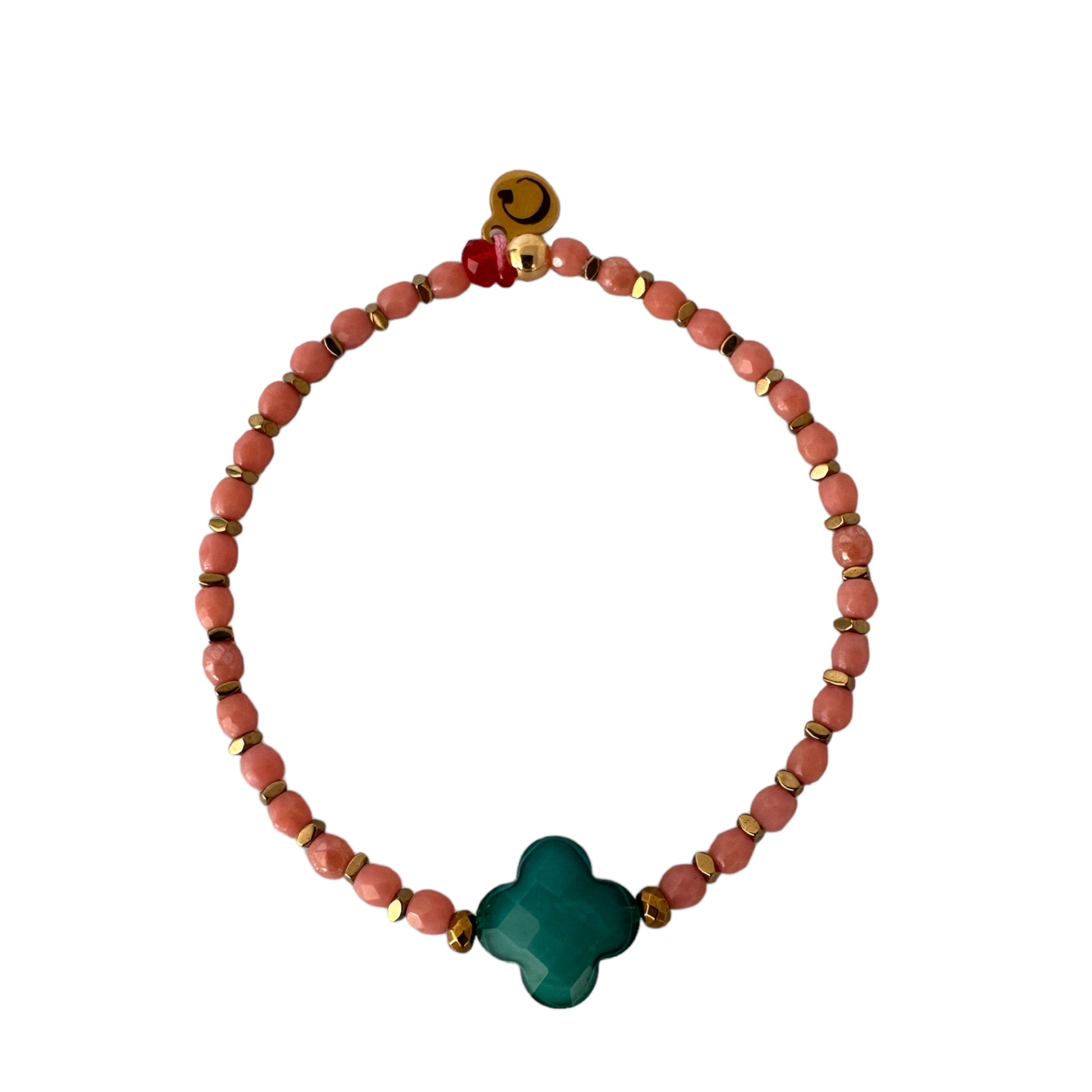 Mon CaJouX Bracelet Rose et trefle vert émeraude sur élastique 