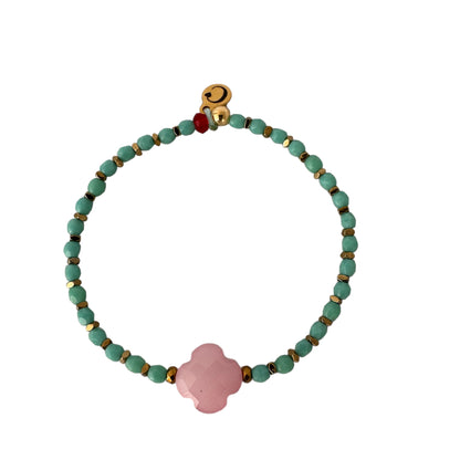 Mon CaJouX Bracelet Turquoise Trèfle Rose