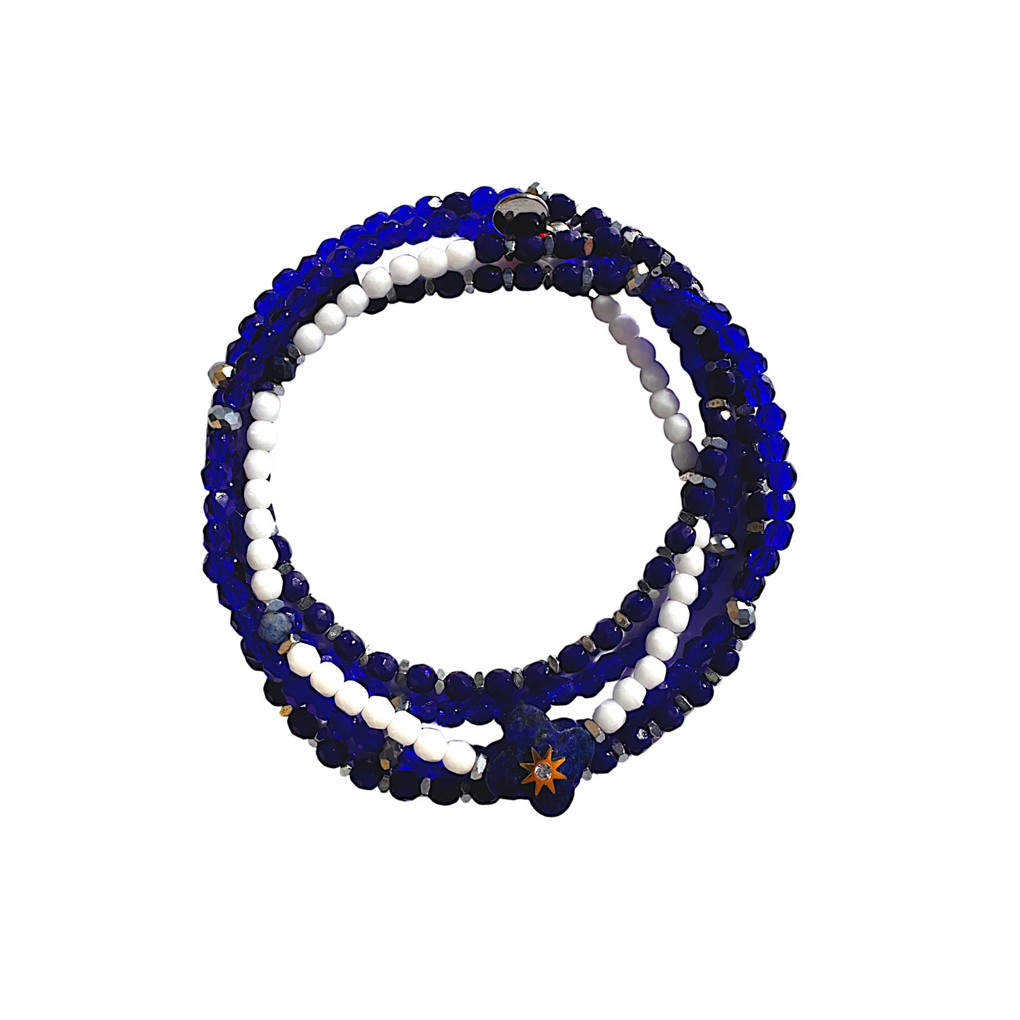 Mon CaJouX 5 rangs 2 en 1 Collier ou Bracelet Femme Bleue et blanc et Lapis Lazuli SANTIAGO