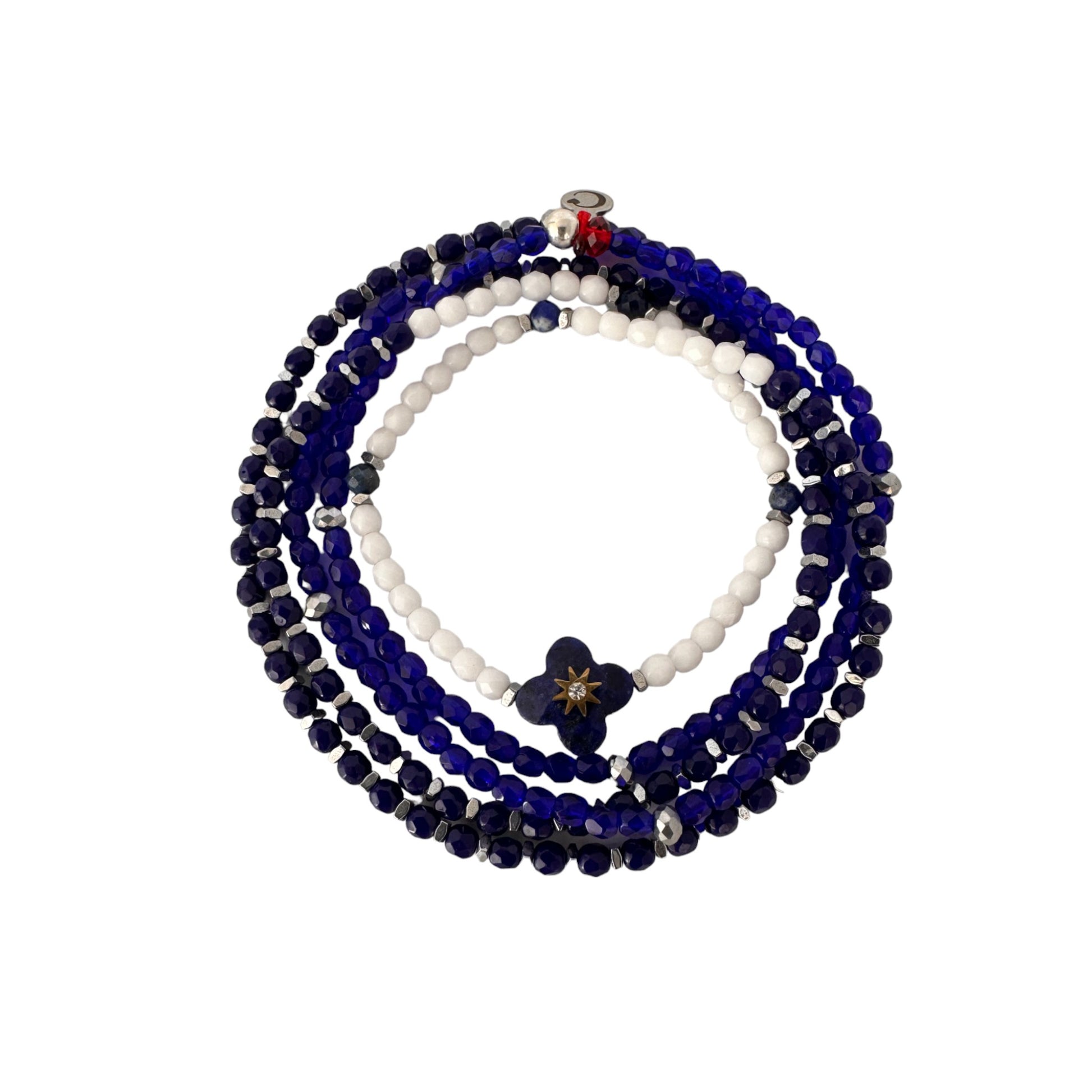 Mon CaJouX 5 rangs 2 en 1 Collier ou Bracelet Femme Bleue et blanc et Lapis Lazuli SANTIAGO