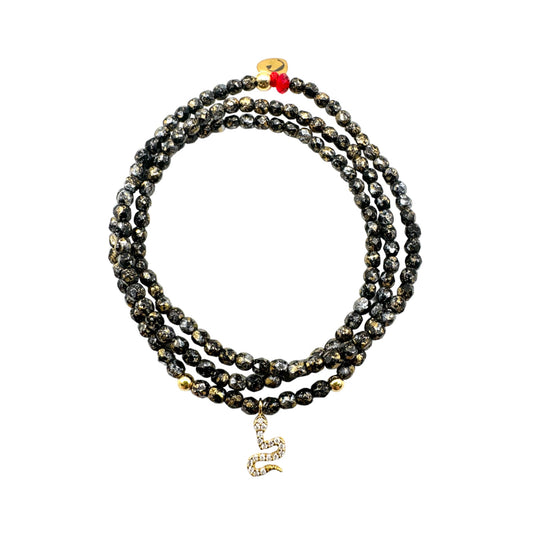 Mon CaJouX 2 en 1 Collier ou Bracelet Femme, Noir Or et Serpent